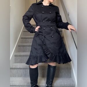 Samuel Dong Black Double-Breasted Trench Coat